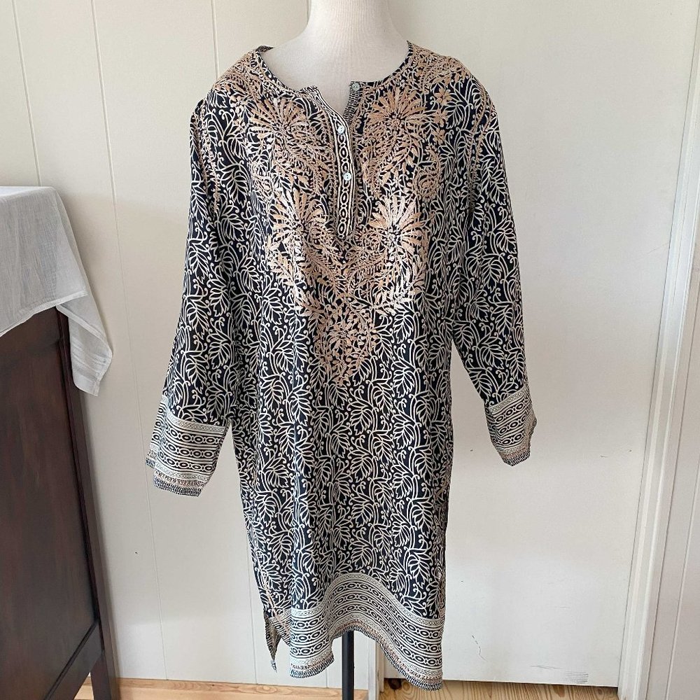 Tunic Black & White w/Embroidery SLuiz. Ibiza - Sz Large